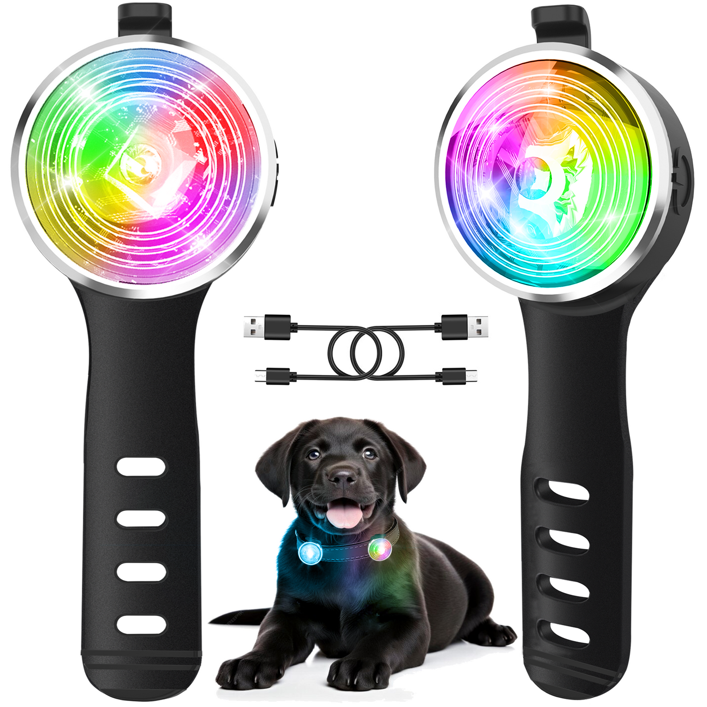 Tubasion 2-Pack Dog Lights for Night Walking, Upgraded 8 Modes Rechargeable Dog Collar Lights for Nighttime Clip On, IPX6 Waterproof and Silicone Band Safety Lights for Dog Collars