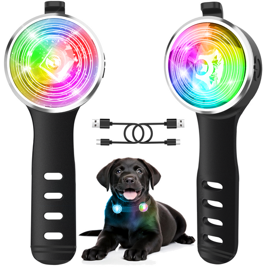 Tubasion 2-Pack Dog Lights for Night Walking, Upgraded 8 Modes Rechargeable Dog Collar Lights for Nighttime Clip On, IPX6 Waterproof and Silicone Band Safety Lights for Dog Collars